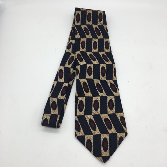 Mens Neck Tie Silk Geometric KASPER Vintage Blue Burgundy - Picture 2 of 5